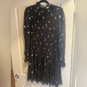 Rebecca Taylor smocked chiffon dress with silver and gold detailing